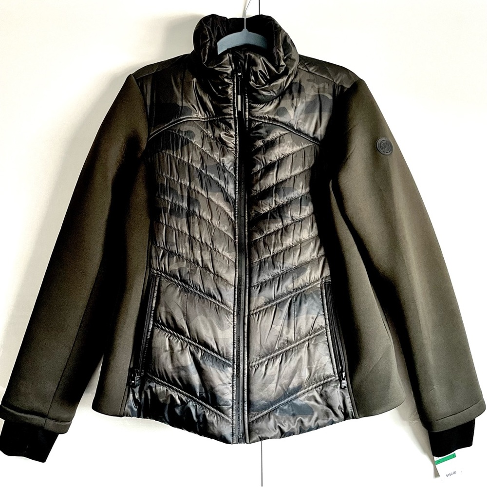 MICHAEL KORS Women's Light Puffer Jacket In Dark Green Camo Size L NWT